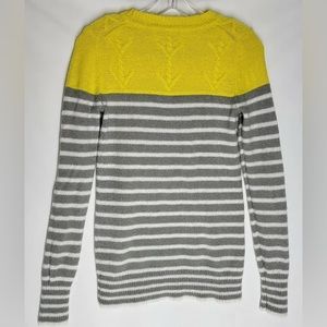 GAP Women's Sweater Yellow Gray White Striped Crew Neck Long Sleeve Size S